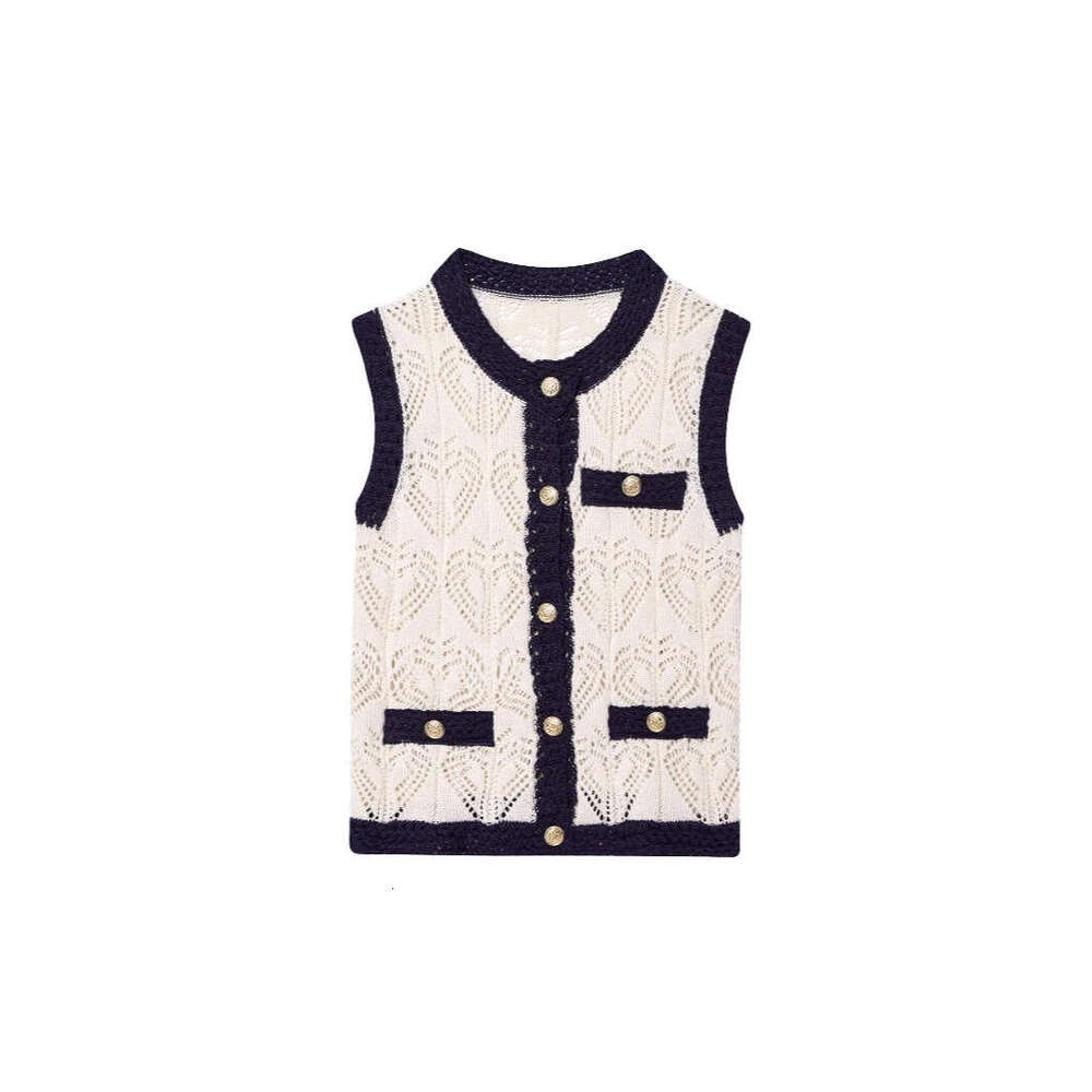 DHEssentials Summer New French Style Elegant Sexy Hollow Jacquard Mesh Knitted Vest Top