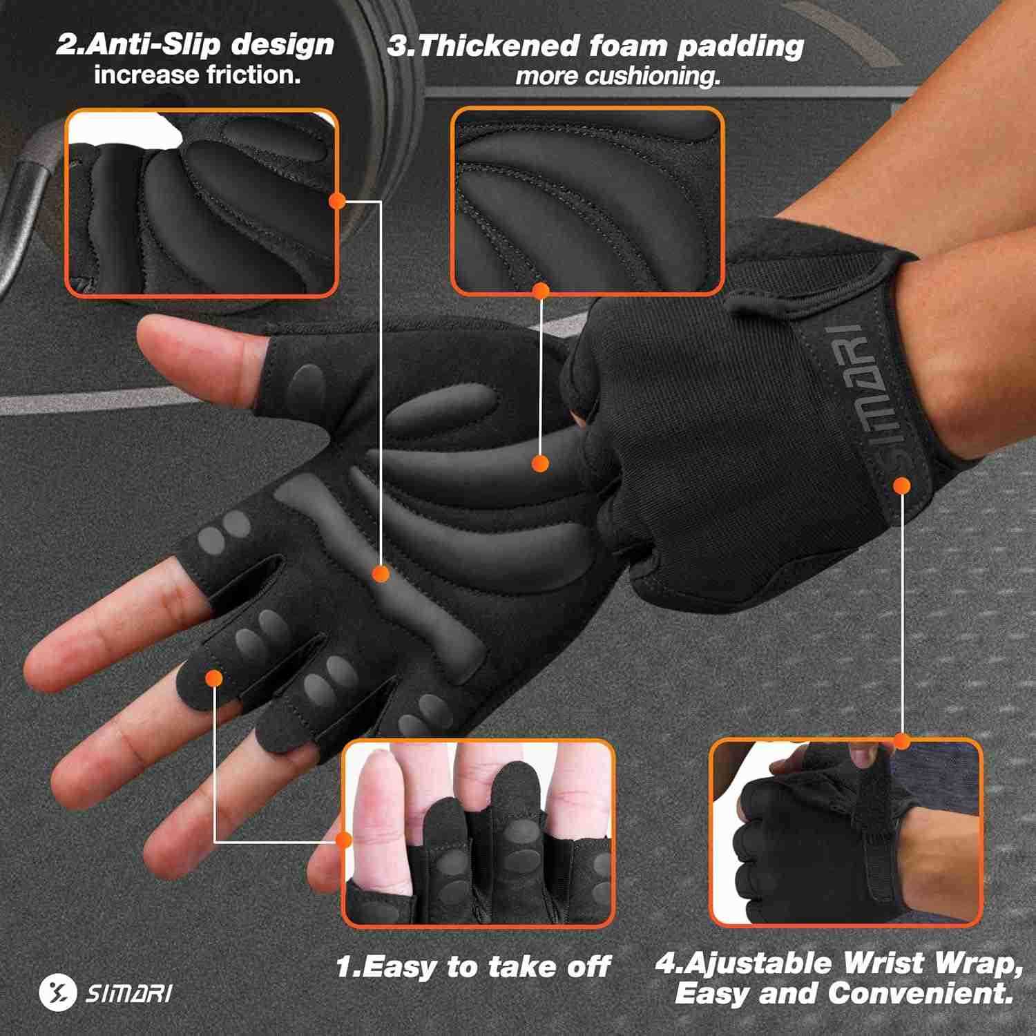 Breathable Workout Gloves for Men and Women Padded Weight Lifting Gloves with Great Grip Full Palm Protection for Gym Training Cycling Weightlifting E
