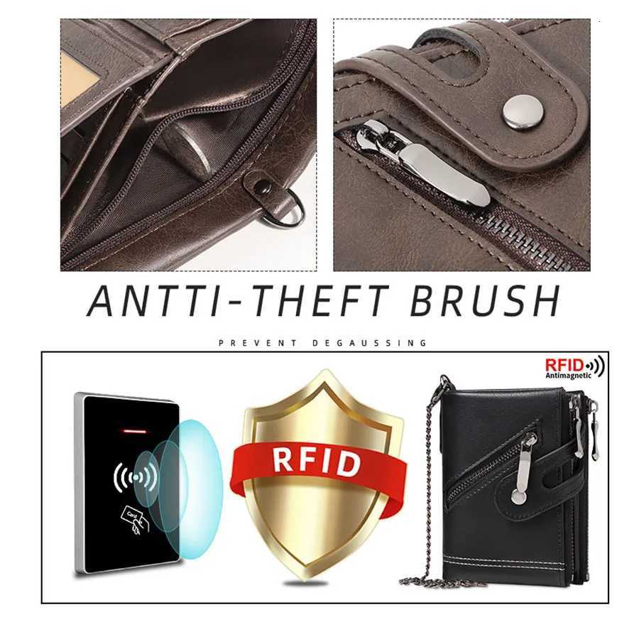 Classic retro Mens Chain Wallet RFID AntiTheft Mens Leather Wallet Double Zipper Coin Purse Credit Card Holder for Men W250911