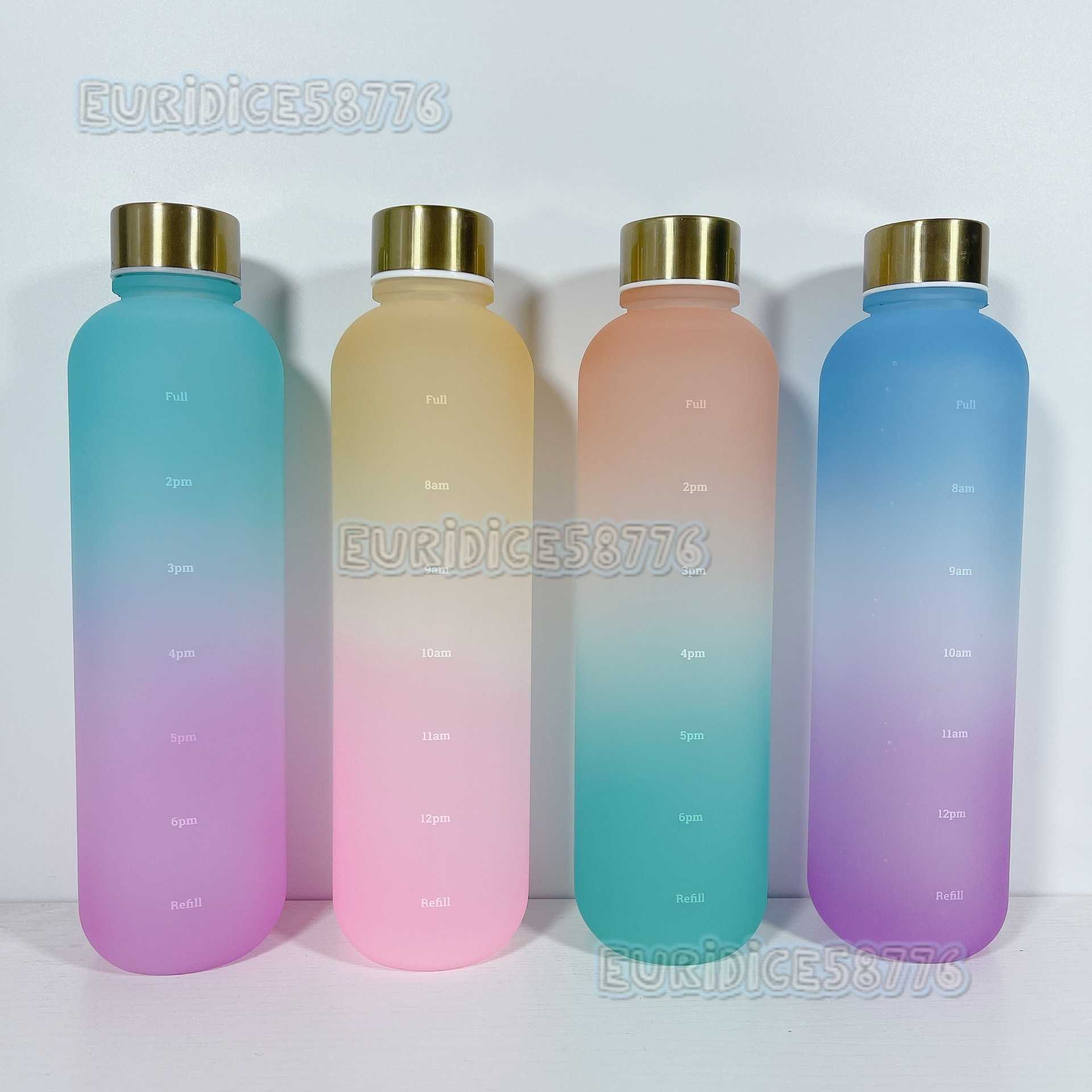 1000ml Gradient Color Space Cup Fitness Sports Water Bottle Plastic with Time Scale Travel Cup H250911