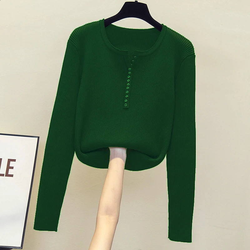 2026 Knitted Women Sweater Button Vneck Pullovers Autumn Basic Sweaters for Female Pullover Slim Solid Bold Stripes Tops 250911