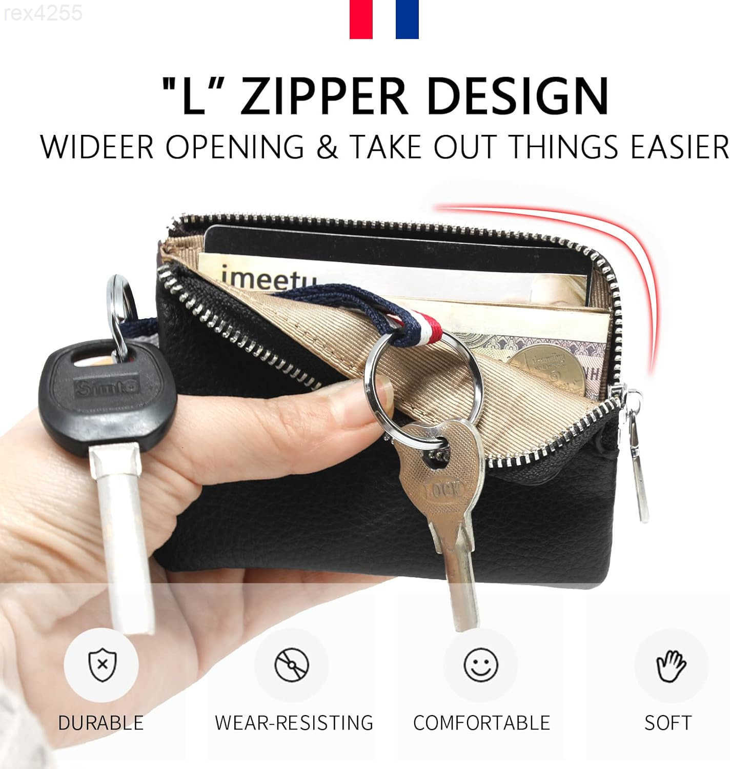 Leather Coin Purse Wallet Mini Dual Keyrings Change Pouch Card Holder for Men Women Black standardW250911