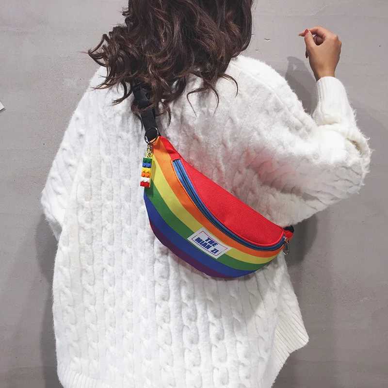 2024 Fashion Rainbow Fanny Pack Men Women Korean Style Cute Chest Bag Outdoor Sport Casual Shoulder Bags Z250911