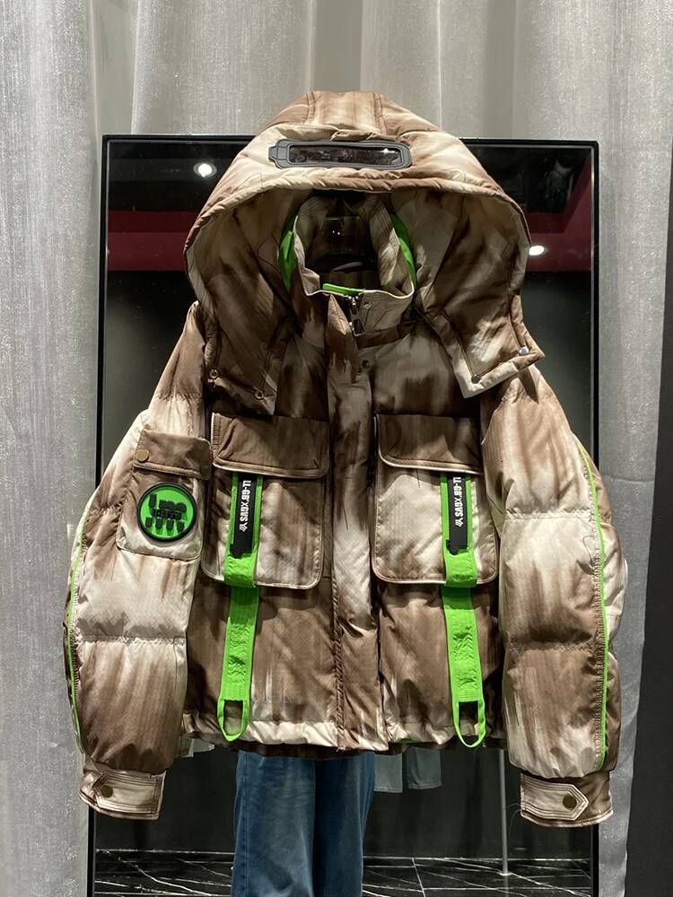 Winter Gradient Removable Hooded Jacket Parker Female White Duck Thick Down Jackets Women Big Pocket Quilted Outwears