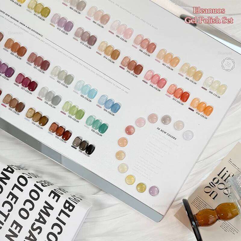Eleanuos Summer Jelly Ice Color Polishing 36Pcs Mixed Varnish Gel Durable Primer Finish Jade Grease Cream UV LED Nail Salon