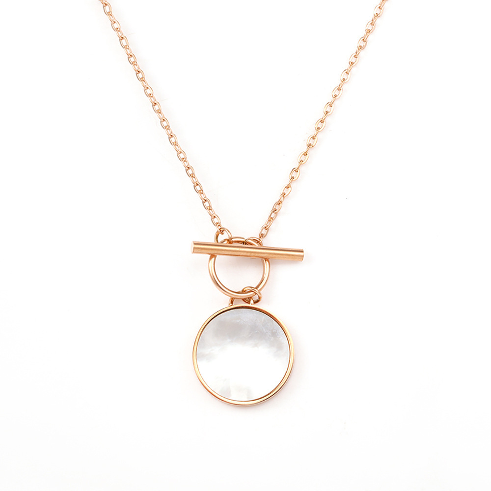 Elegant Titanium Steel Rose Gold White Mother-of-Pearl Pendant Color-Retaining Necklace Gift