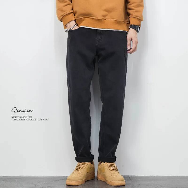 Black Jeans Men Loose Straight Casual Plus Size Autumn Tapered Stretch Pants Fall Winter Korean Style High Street Trousers