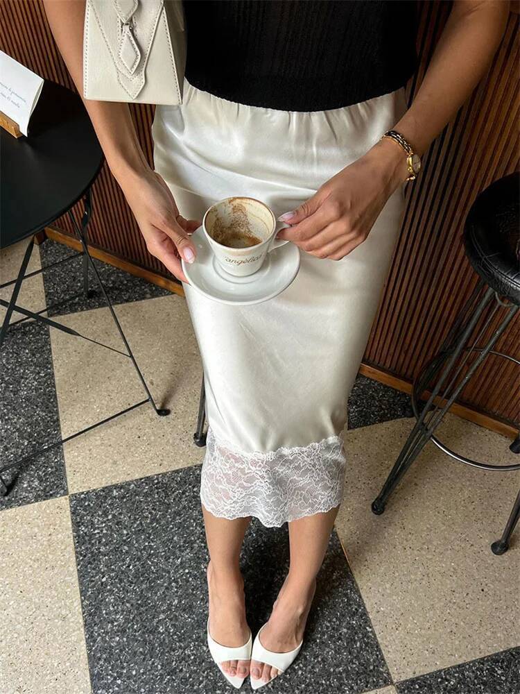 Tossy White Casual Lace Long For Women Slim High Waist Patchwork Elegant Commute Clothes Summer 2025 Female Maxi Skirt New dongdumaoyi