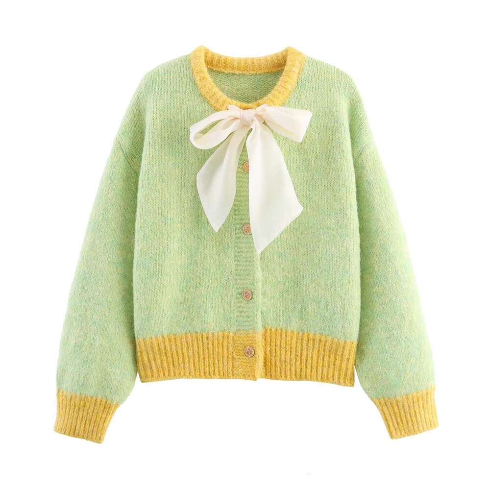 DHEssentials Ins Style 2025 New Fashionable Elegant Women's Bowknot Decorated Knitted Cardigan