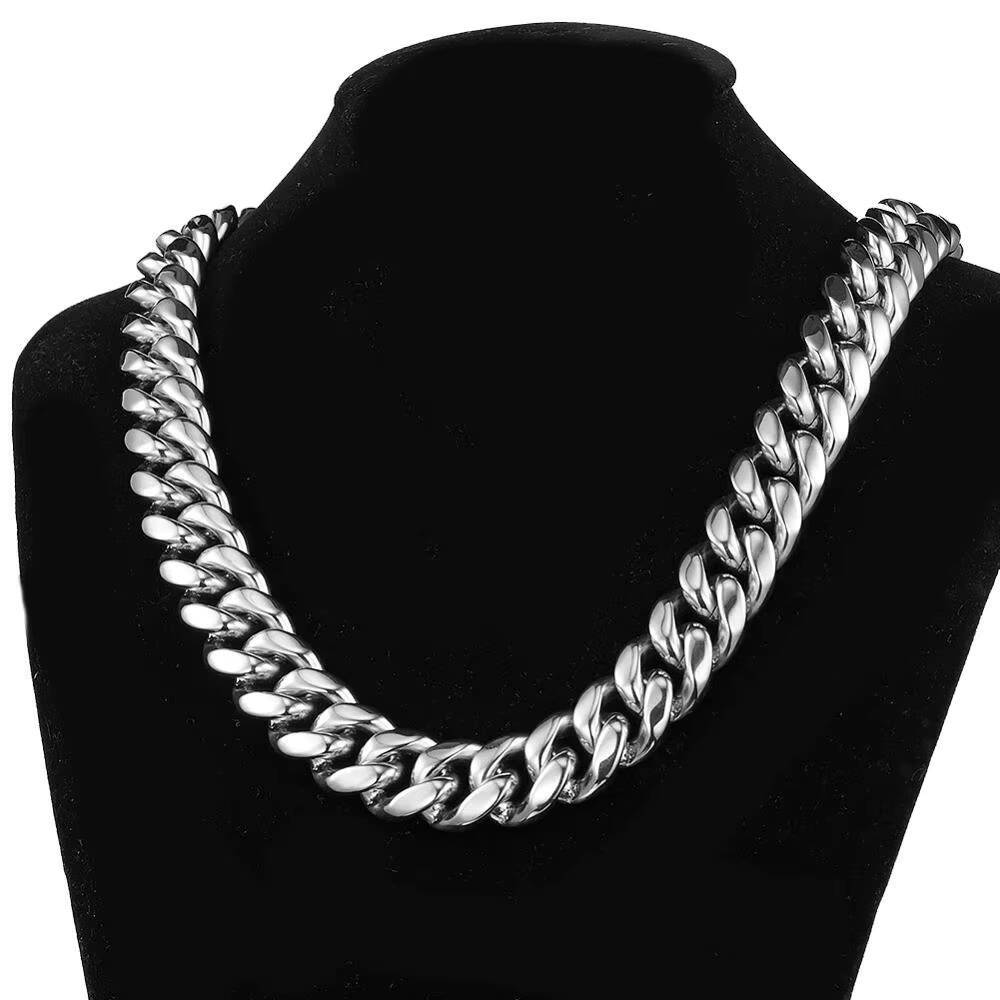 18MM HipHop PVD Plated Stainless Steel Miami Cuban Link Chain Gold Necklace for Men