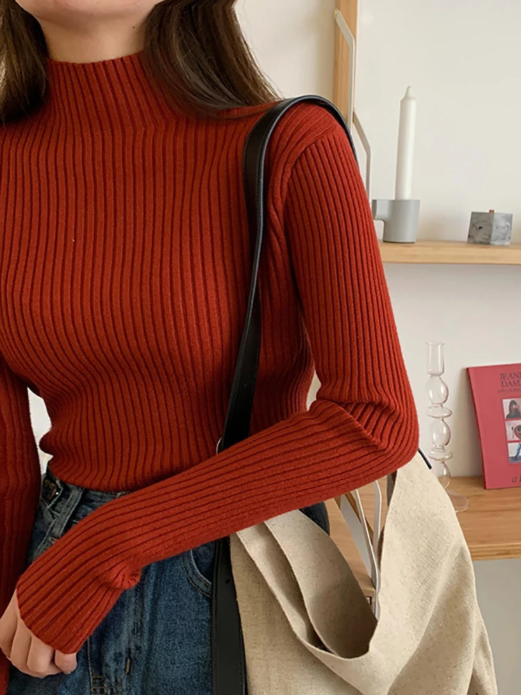 2026 chic Autumn winter Sweater Pullovers Women Long Sleeve casual turtleneck warm basic knit Jumpers top 250911