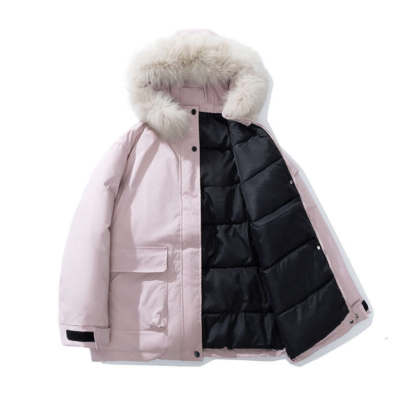 Winter New Women's Short Hooded Down Cotton Jacket with Large Fur Collar Outdoor Parka Coat