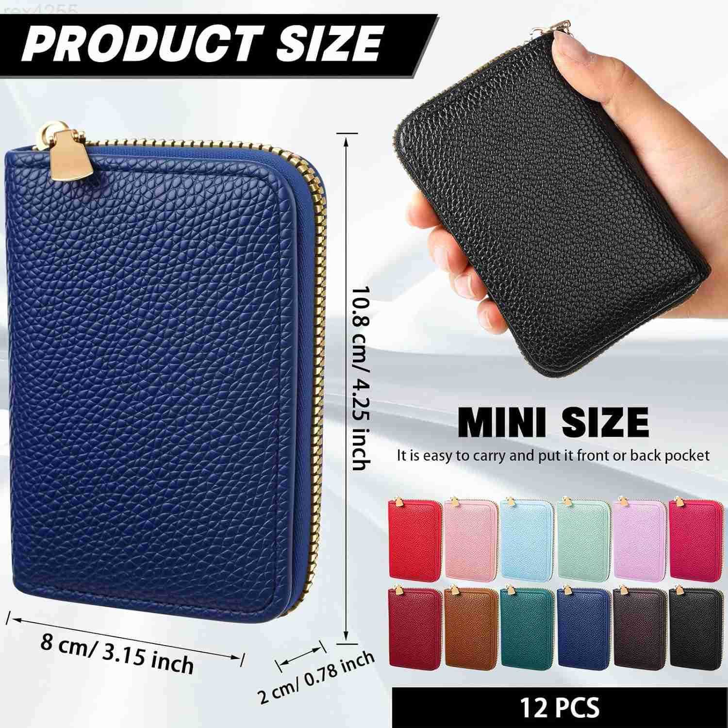 12 Pcs RFID Blocking PU Leather Wallet Zipper Credit Card Wallet Small Business Accordion Card Cases Holder ID Hard Case for Women Men Multicolor 11 P