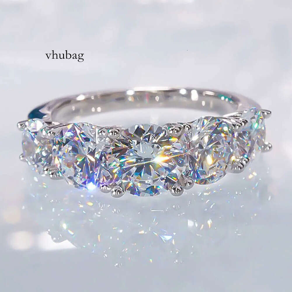 5 Stones 3.6cttw Full Moissanite Rings for Women S Sterling Sier Row Ring Plate Sparkling Dia Wedding Bands Jewelry