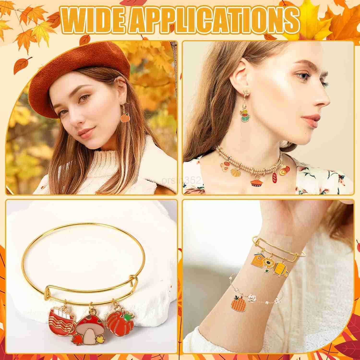 350pc Fall Charms Thanksgiving Enamel Pumpkin Maple Leaf Turkey Autumn Charms for Jewelry Making Bulk for s Necklaces Earrings Craft MakingW250911