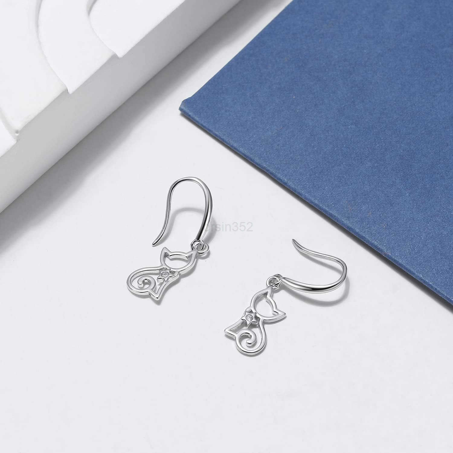 Dangle Earrings For Women by Ginger Lyne Clear Cubic Zirconia White Gold over Sterling Silver Pierced Kitty Ear Rings for Her Pet Lovers Fashion Jewel