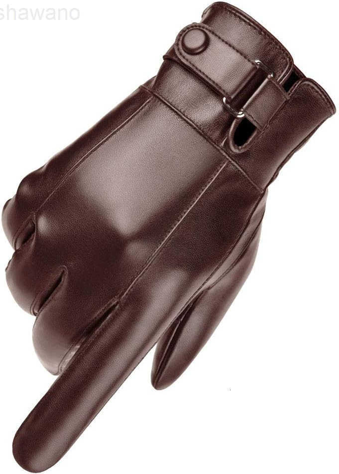 Mens Winter Autumn Black Brown Smooth PU Leather Plus Thick Velvet Touch Screen GlovesW250911