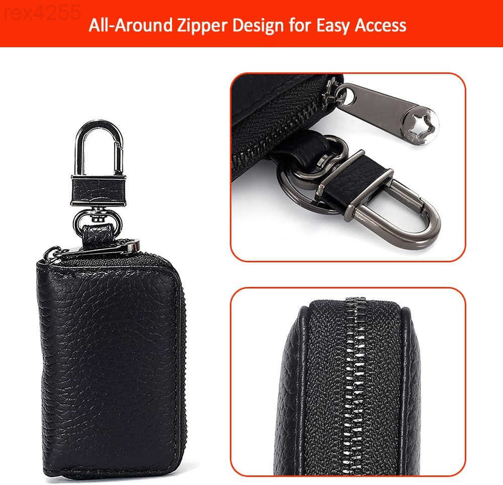 Leather Car Key Case Holder Compact Auto Key Fob Protector Pouch with Zipper for Smart Keys Folding Keys Coins Keychain Wallet for Men WomenW250911