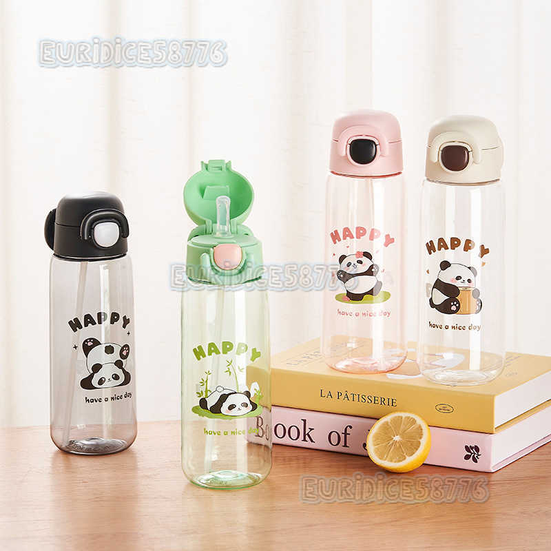 New Panda Plastic Cup Portable Cup Cute Cartoon Plastic Straw Cup Childrens Handy Cup H250911