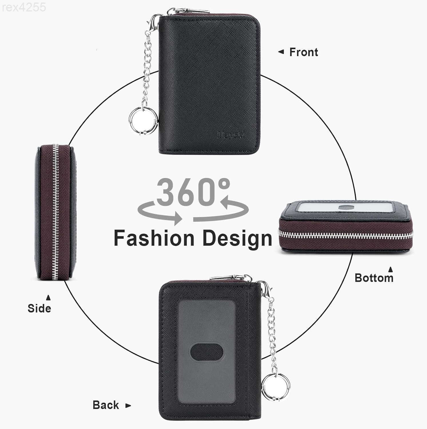 Credit Card Holder Zipper Credit Card Wallet for Women Small Accordion Card Cases Holder KeyChain Wallet Business Card Cases BlackW250911