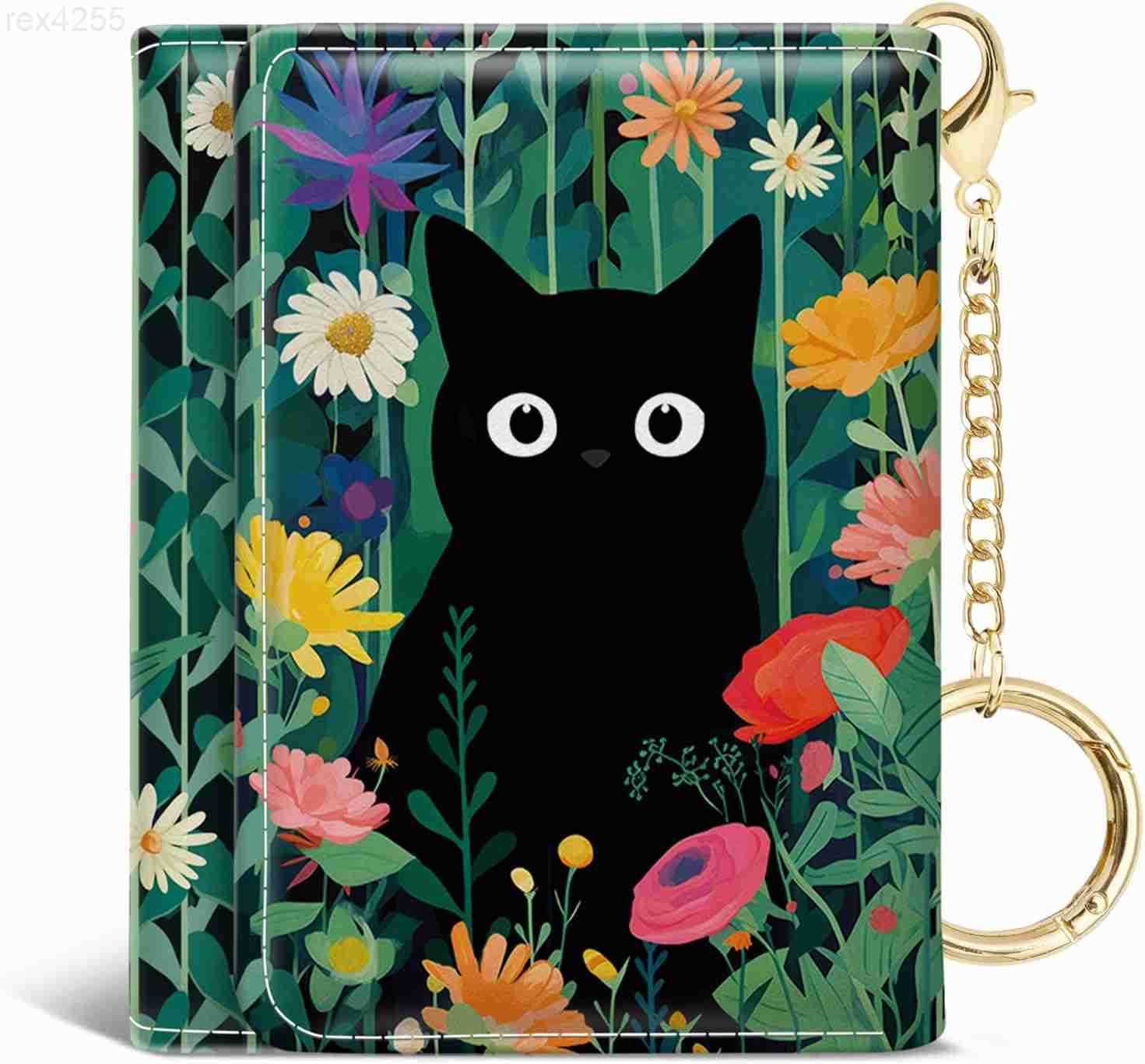 Vintage Black Cats Small Ladies Wallets Art Aesthetics Rfid Womens Wallet Slim Thin Trifold Woman Wallet Travel PU Leather Card Holder Wallet Mini Key