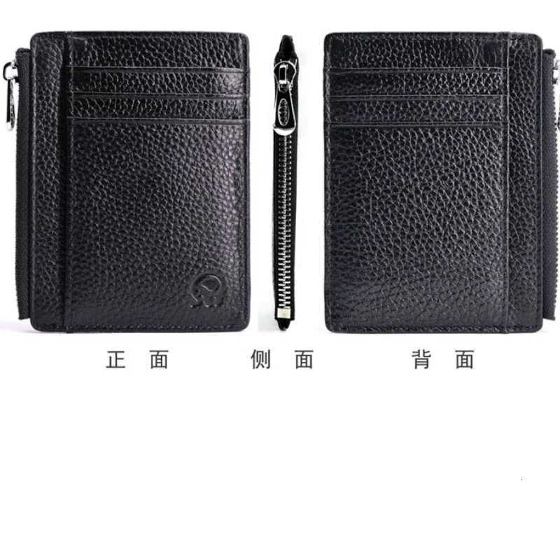 New Thin Genuine Leather Mini Bank Credit Card Wallet Id Card Holder Mens Small Wallet Thin Sleeve Zipper Short Coin Wallets W250911