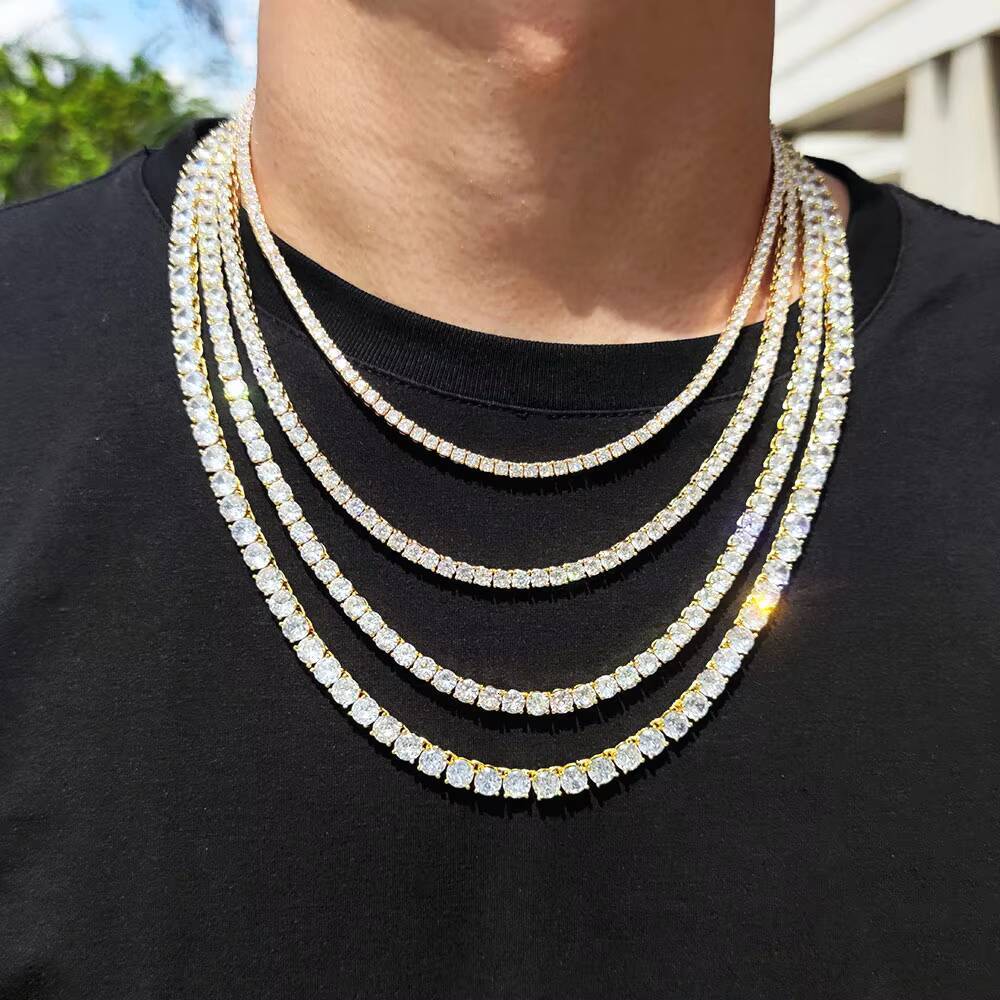 3mm 4mm 5mm Hip Hop 18K Gold Plated Iced Diamond Necklace Bling CZ Tennis Chain Necklace