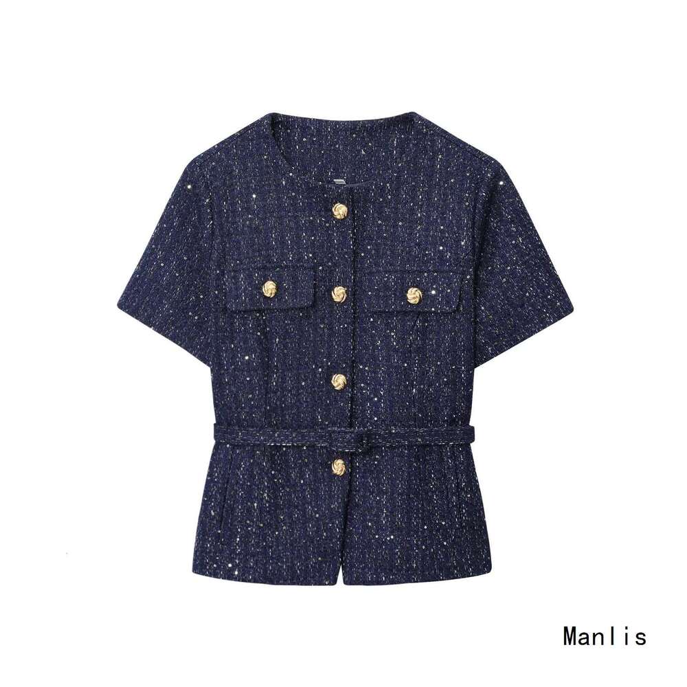 DHEssentials INS2025 Spring Summer New Women's Elegant Belted Metallic Thread Texture Little Chanel Style Jacket
