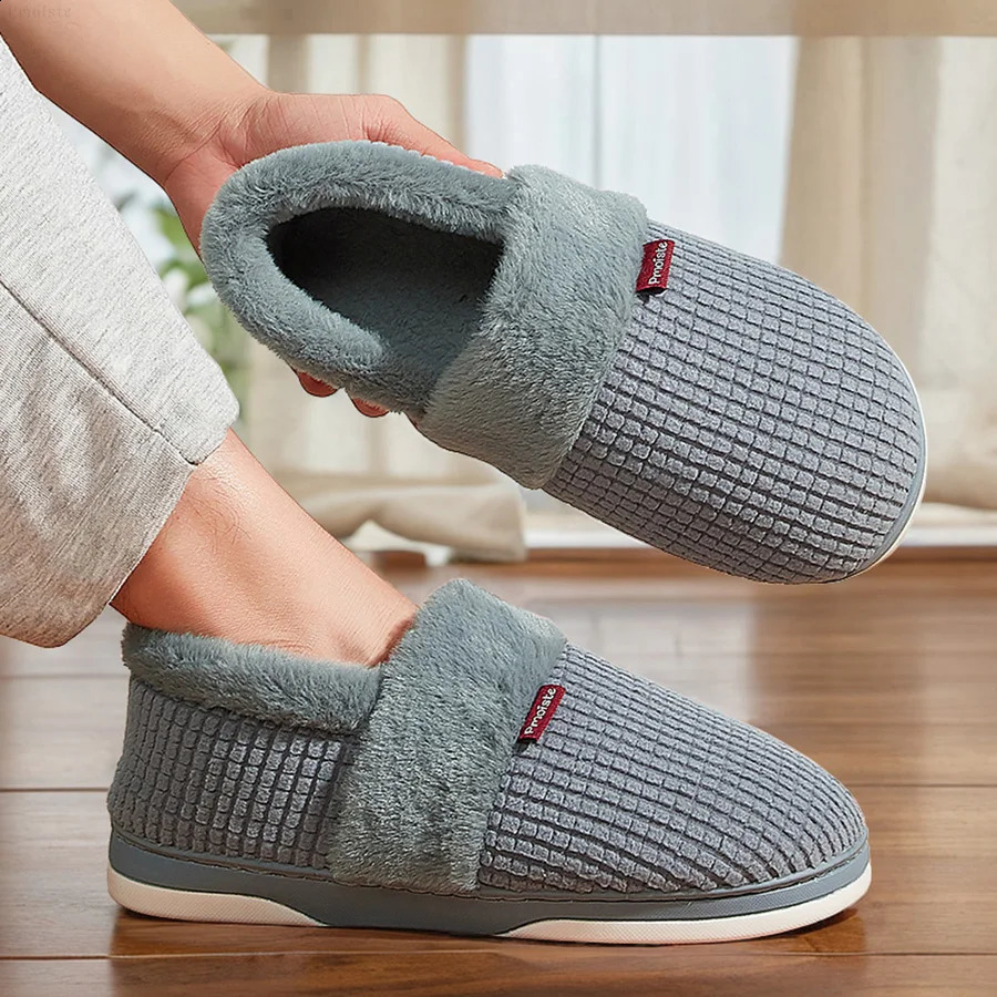 Winter Home Slippers for Women Bedroom Antislip House Cotton Shoes Warm Plush Couples Indoor Slippers250906
