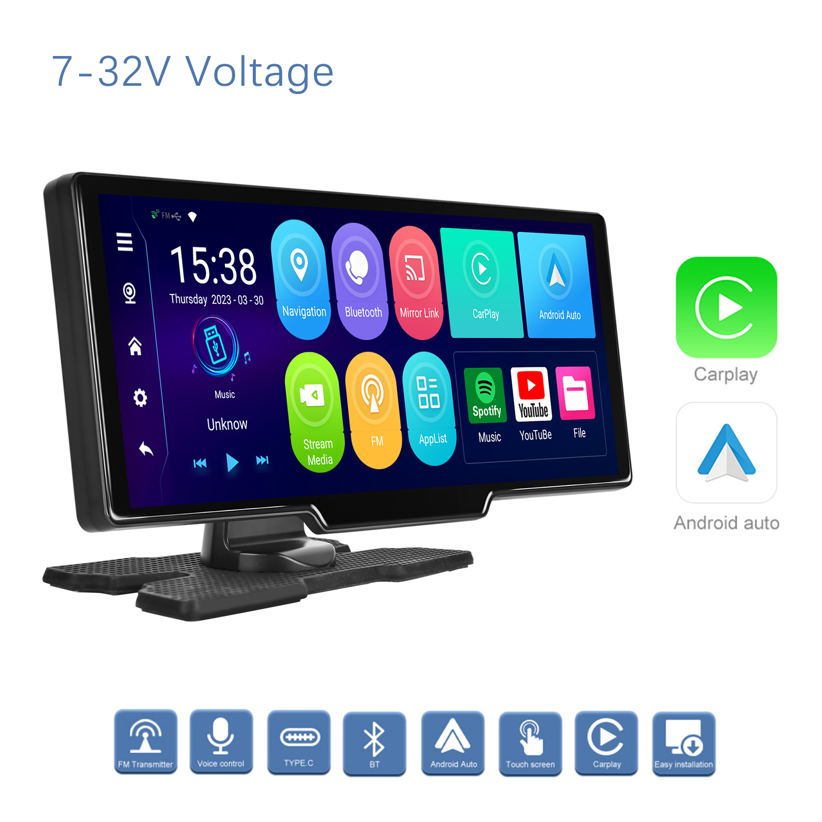 10'' Wireless CarPlay Android Auto Touch Screen, Plug & Play 1080P Android 13 HD Car Monitor WiFi BT TF Card Universal Fit for 99.9% Cars KO