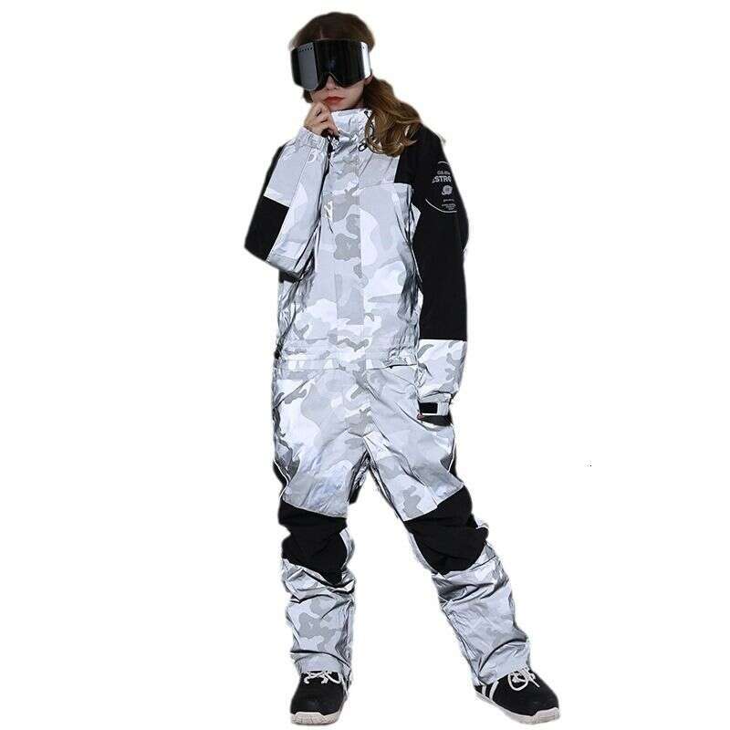 New Ski Female Set Fluorescent Camouflage Warm Waterproof Breathable Night Field Single And Double Board One-Piece Snow Suit