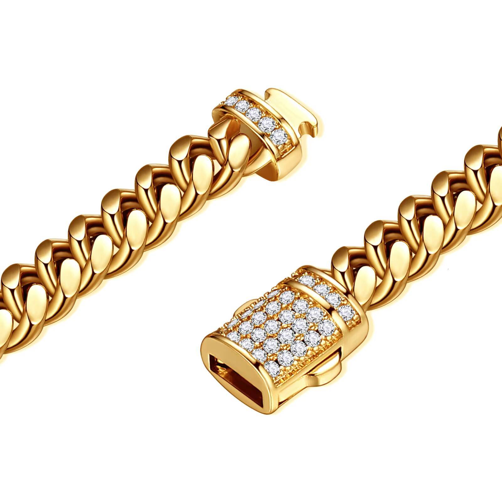 New 614mm Width 18K Gold Plated Stainless Steel Iced Out Zircon Clasp Cuban Chain Custom Design Miami Cuban Link Chain Necklace