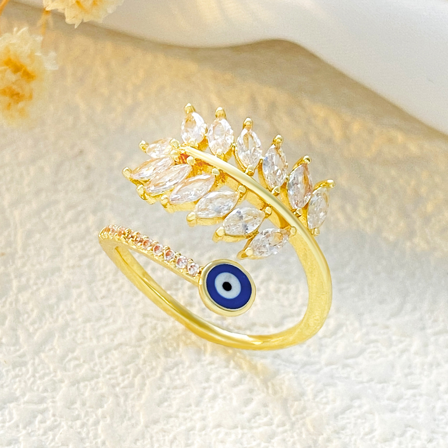 New Copper Inlaid mond Bowknot For Women, Ins Style Design Sense, Wheat Spike Open Index Finger Ring