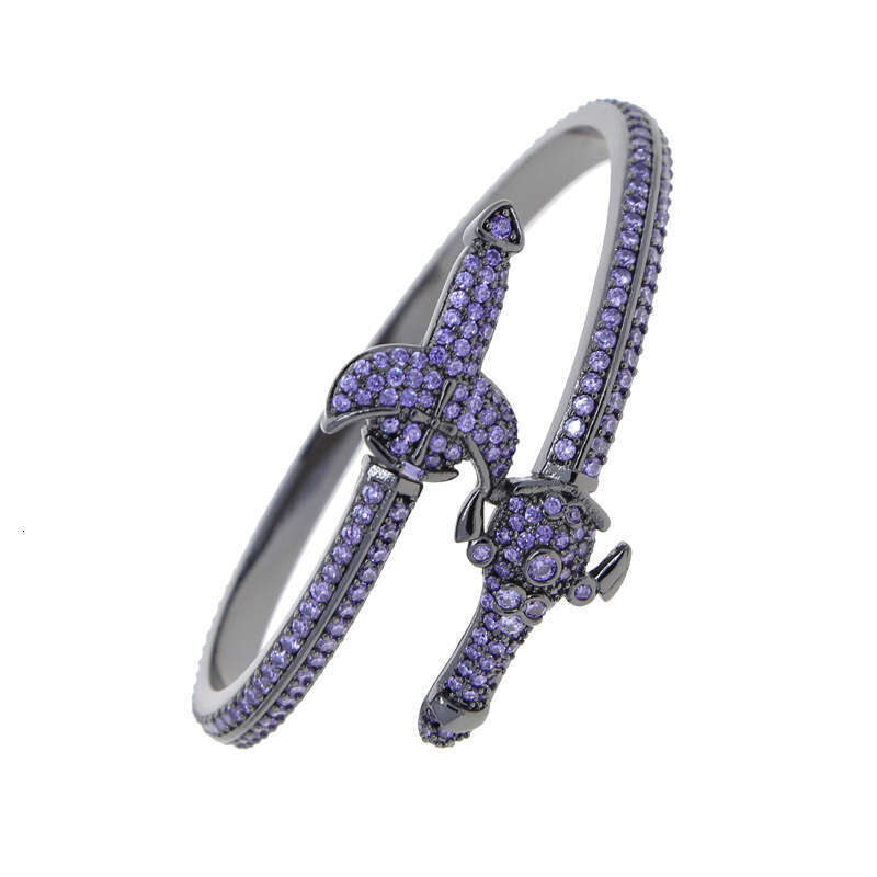Fashion New Double Sword Cross Bracelet with Zircon for Men Hip Hop Jewelry