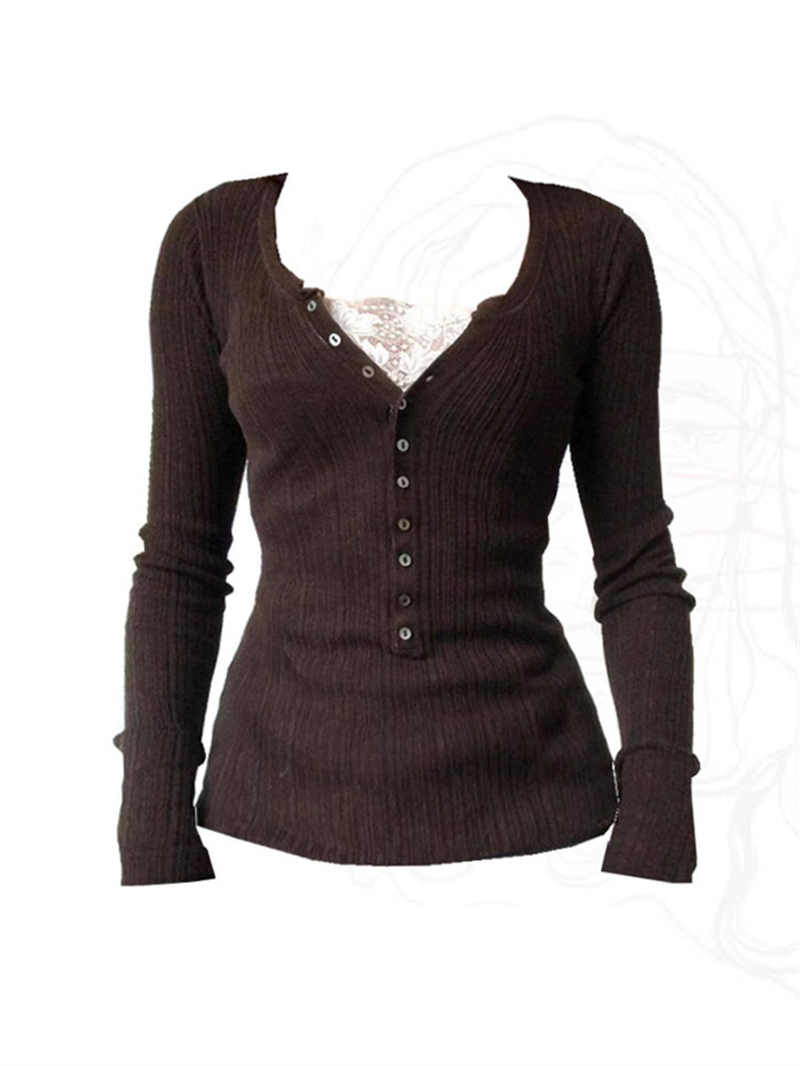 Elevated Vintage Sweater Slim Maillard Brown Pullover Gyaru Autumn Winter Gray Simple V-Neck Knitwear Jumper Casual Thick Warm