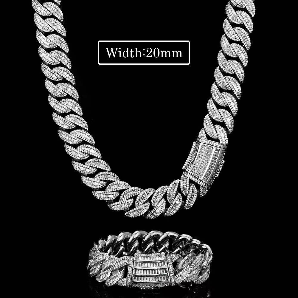 Hip Hop 15mm Filled Real Gold Brass Moissanite Cuban Link Chain Iced Out Baguette Heavy Cuban Necklace for Wedding or Gift