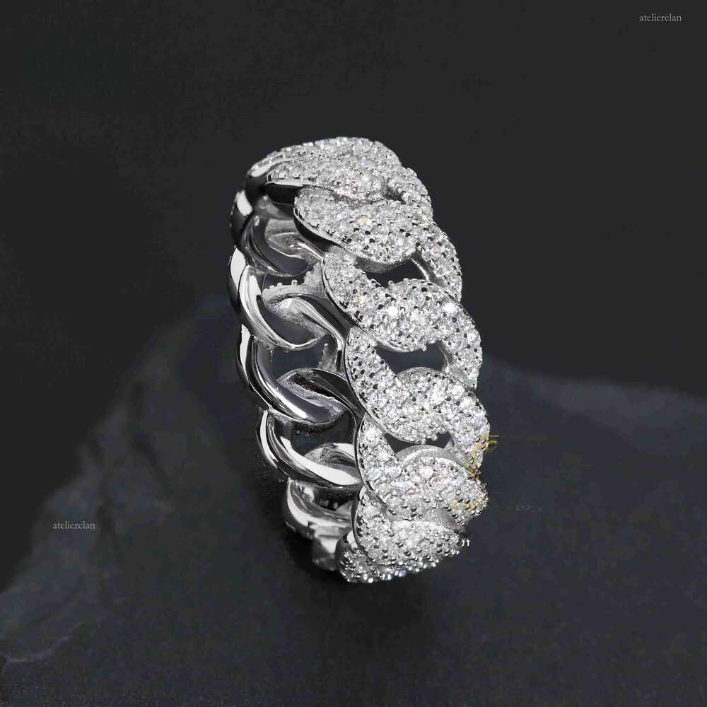 Hiphop Jewelry 2 Rows 7mm Width Cuban Link Sier Moissanite Dia Ice Out Rapper Men Ring L2506090MS3