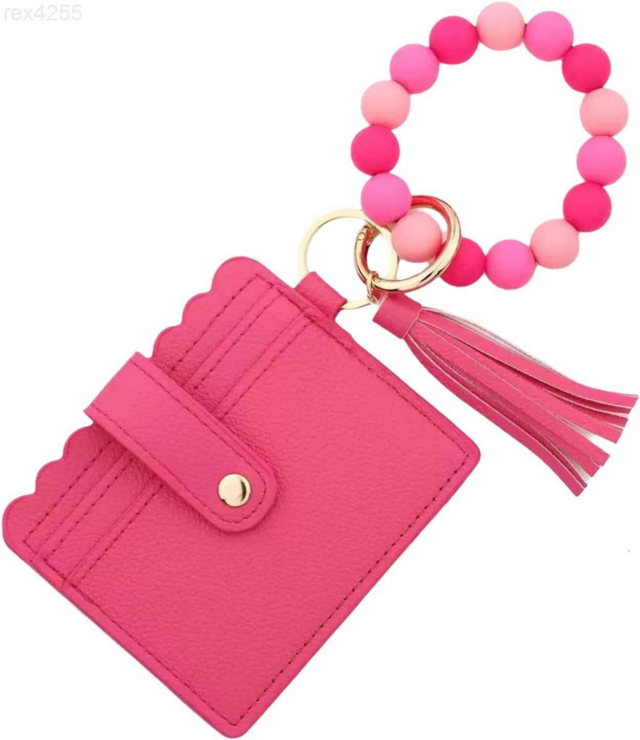 Flower Keychain Wristlet Wallets for Women Cute Silicone Beaded Credit Card Holder Aesthetic Key Ring Bracelet Leopard Wallet GreenW250911