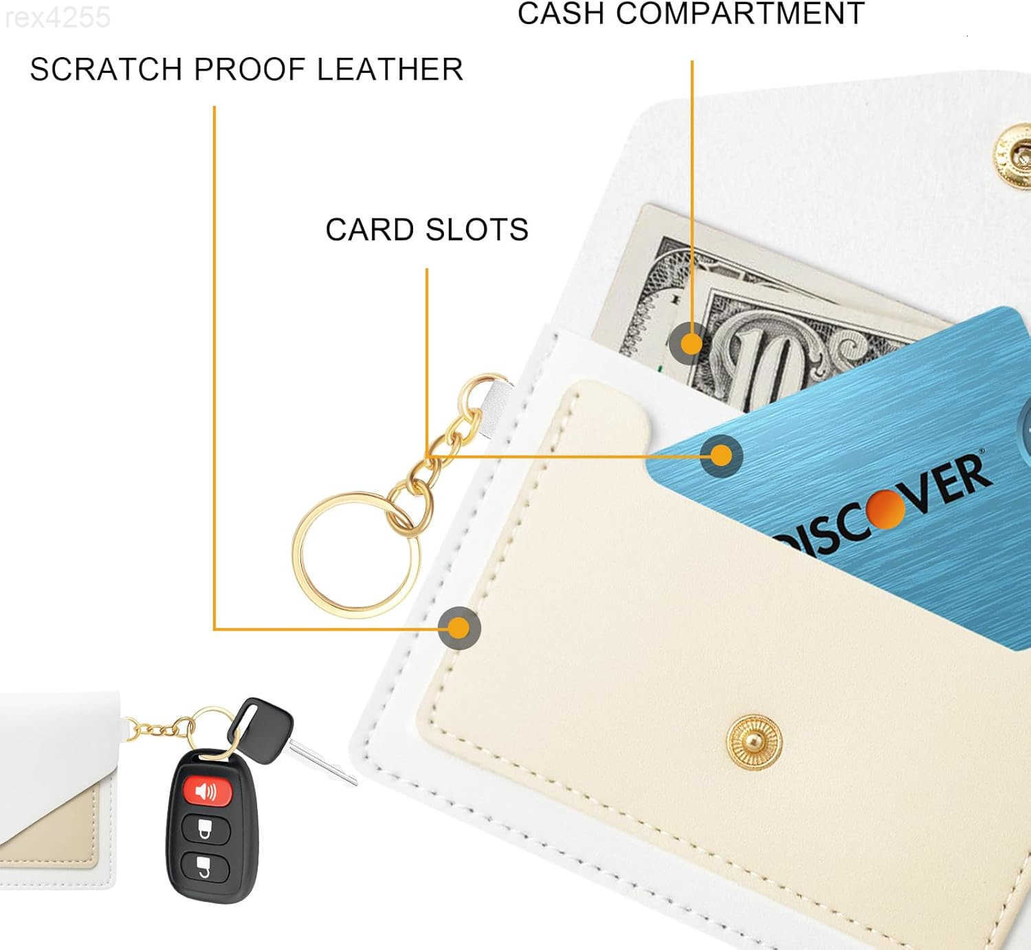 Wristlet KeychainWrist Keychain Car Key Chain with 3 Key RingsD Ring and Slim WalletW250911