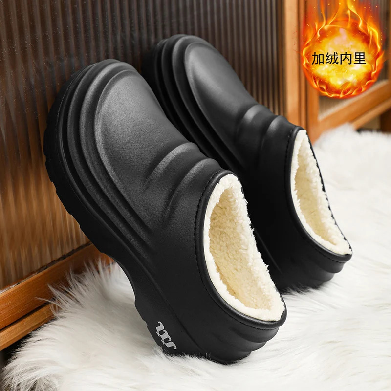 2024 Fashion Cotton Slippers Men Winter Warm Home Cotton Shoes Waterproof Garden Shoes Indoor Slip on Concise Shoes250906