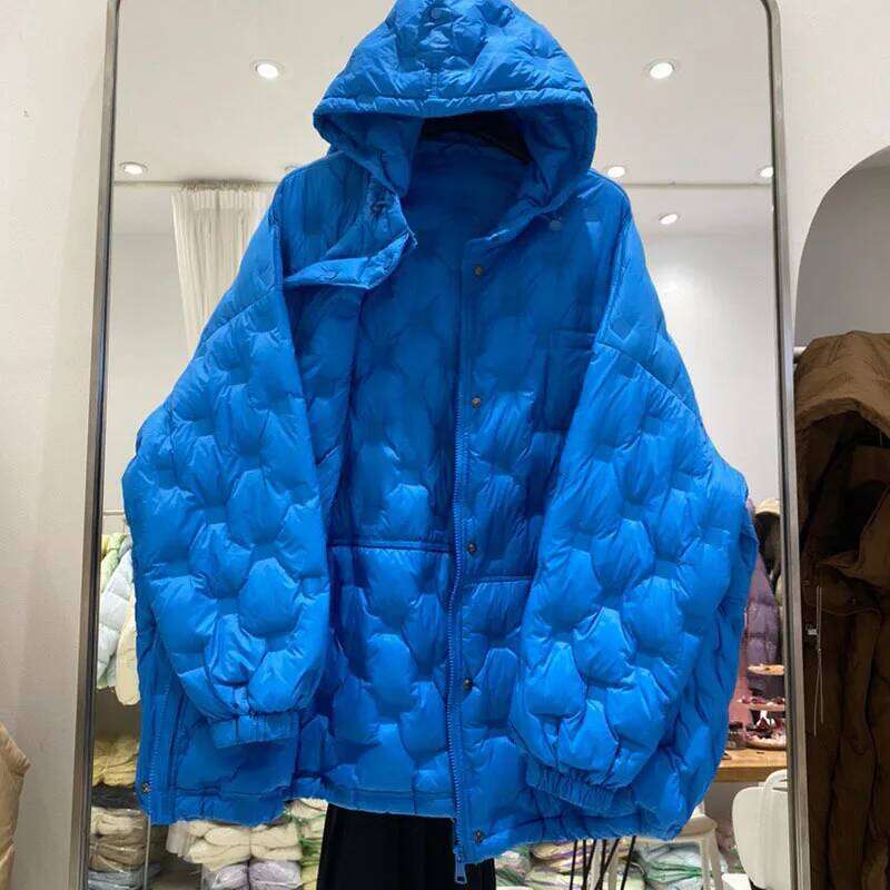 Lagabogy 2025 Autumn Winter Hooded Puffer Jacket Oversized Solid Parkas Female 90% White Duck Down Coat Long Sleeve Warm Outwear