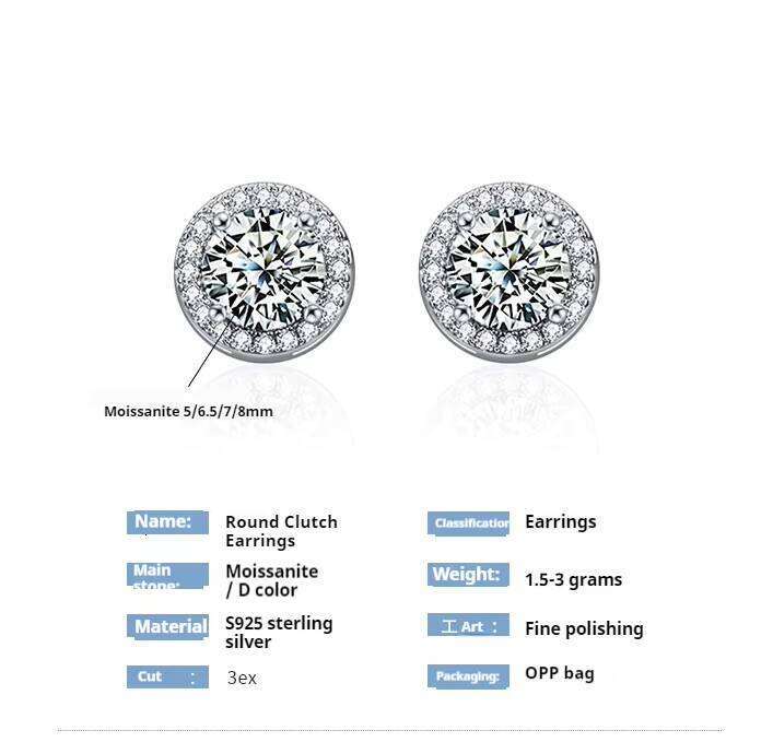 Wholesale Sterling Sier Moissanite Earrings Brilliant Cut VVS Dia Screw Back Halo Design 0.5ct-2ct for Men and Women