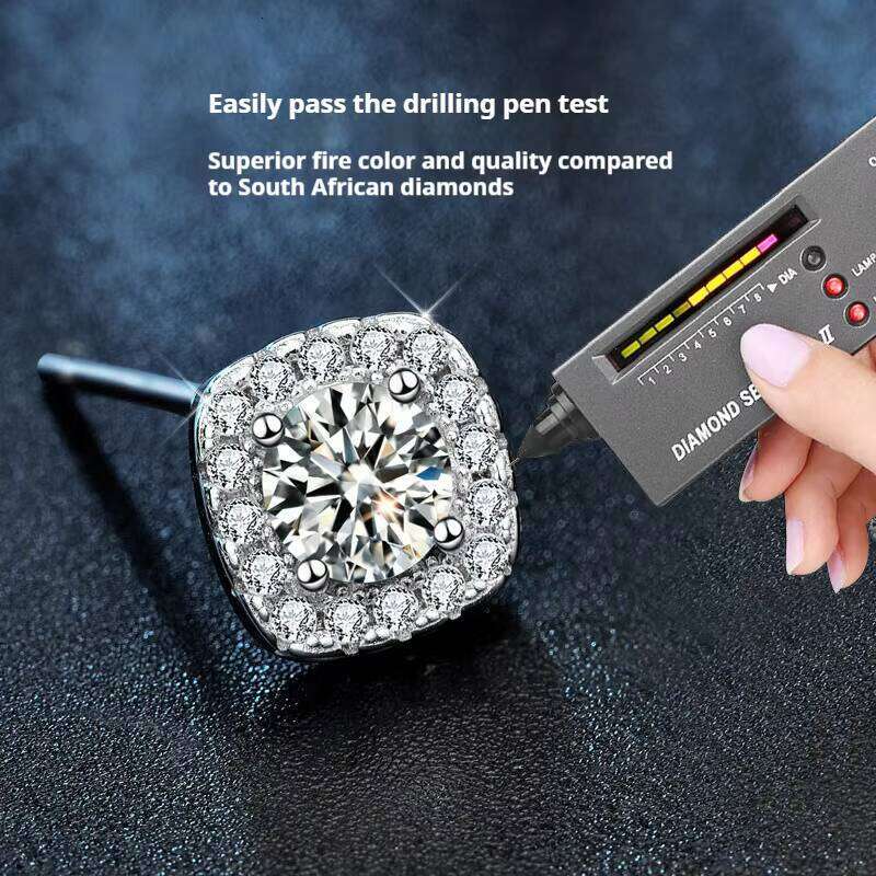 Wholesale in Stock S Sterling Sier Square Stud Earrings Waterproof D Color Moissanite for Women