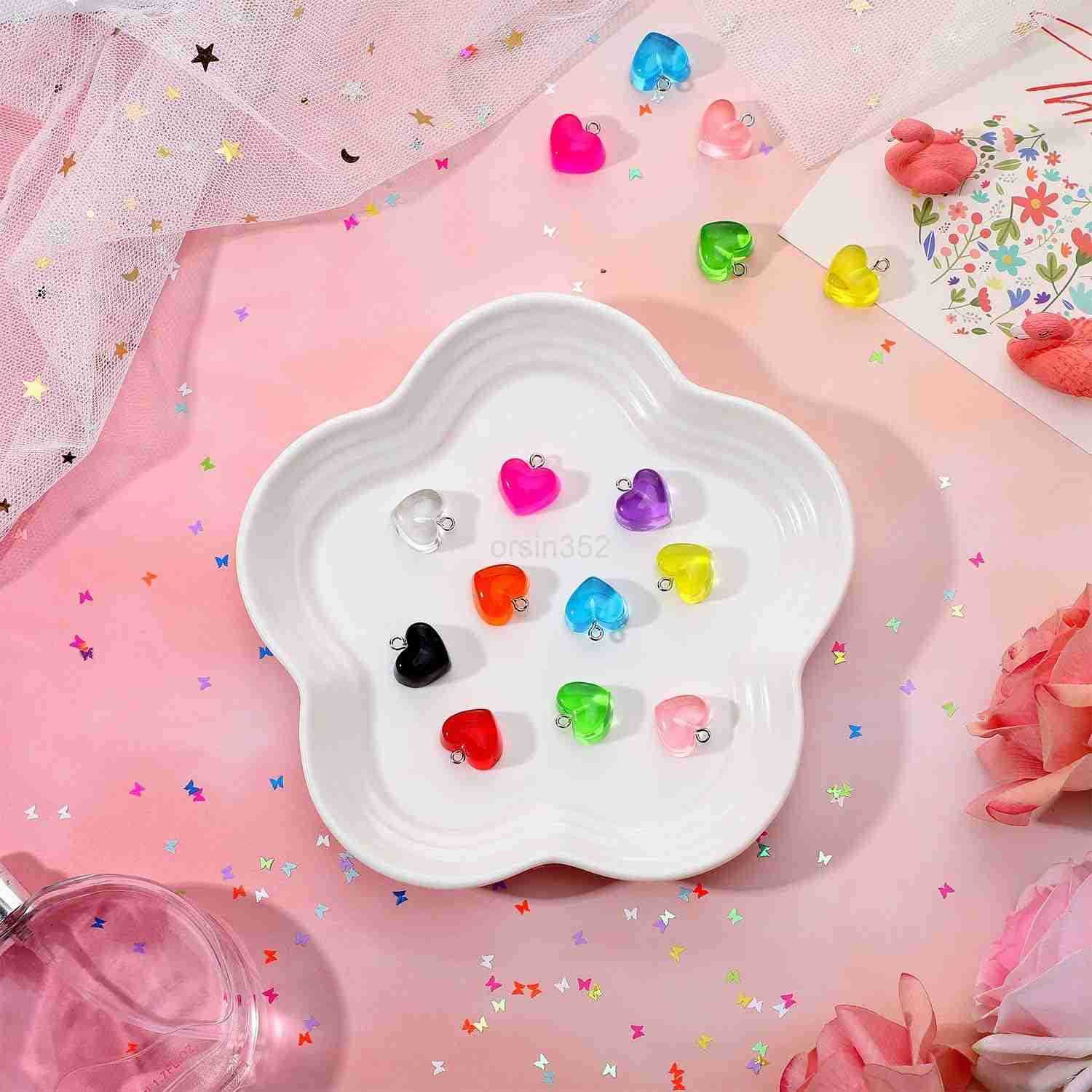 Heart Charms Pendant Colorful Love Heart Candy Charm Keychains Necklace Earring Pendant for DIY Jewelry Crafts SuppliesW250911