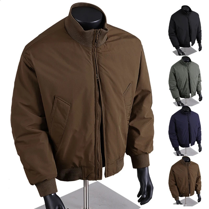 Mens Jacket Warm Winter Bomber Thick Outdoor Windproof Puffer Coat Solid Color Parkas Casual Cottonpadded Outwear 250911