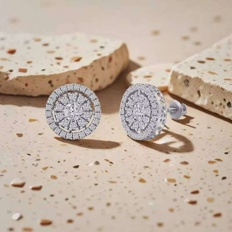 S VVS Moissanite Earrings for Men Sterling Sier Halo Cluster Stud Hip-hop Style with GRA Certificate Gift
