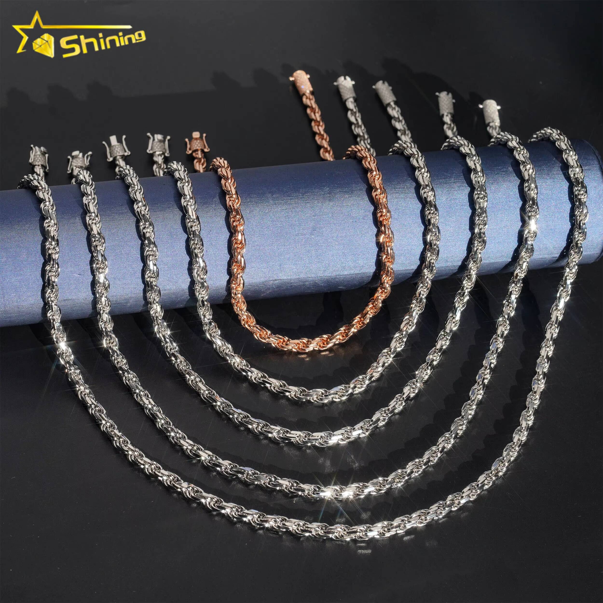 Fashion Fine Jewelry 6mm Rope Chain Hip Hop Luxury 925 Sterling Silver High Quality 18k Gold Plated Custom Men Rope Chain