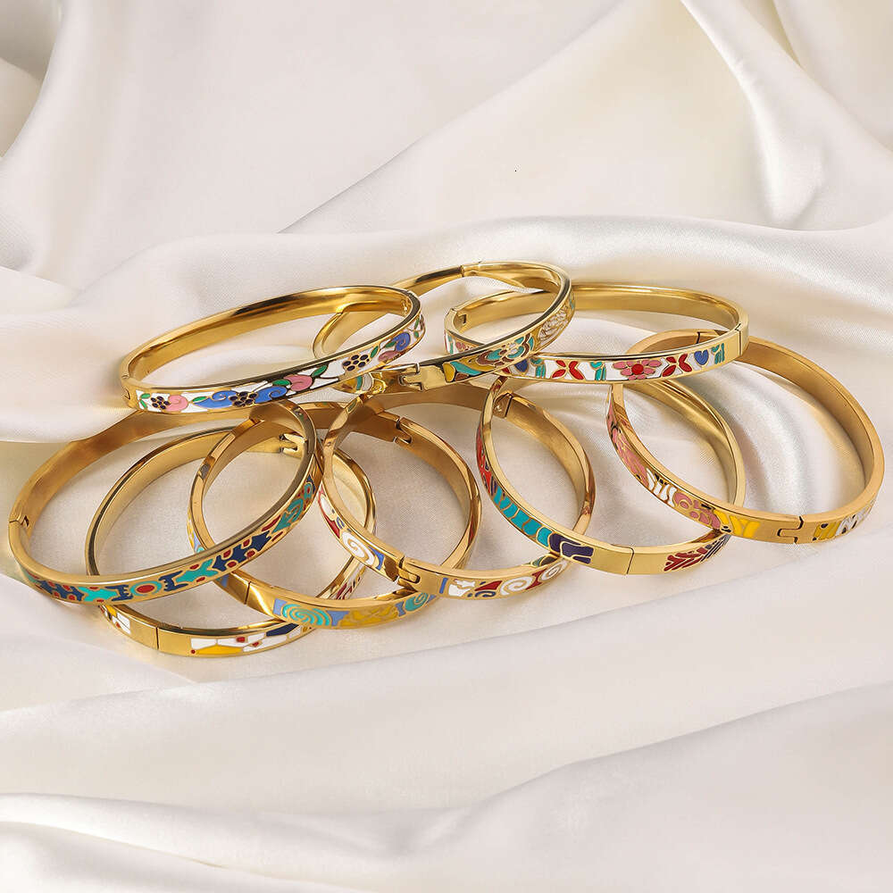 new gold tone bracelet designer bracelet for women luxury jewelry 18K Gold Plated Retro Personalized Enamel Drip Oil Style Titanium Steel Bracelet Who