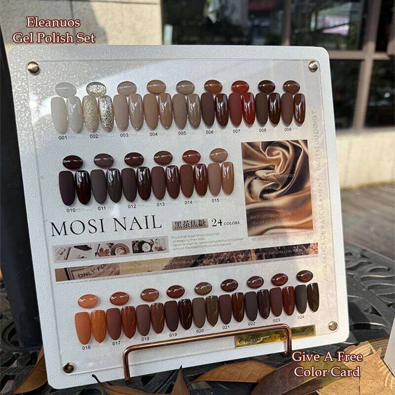 Eleanuos Caramel Polishing 24Pcs Winter Durable UV Varnish Soaking Brown Enhancement Coffee Gel Nail Salon Kit