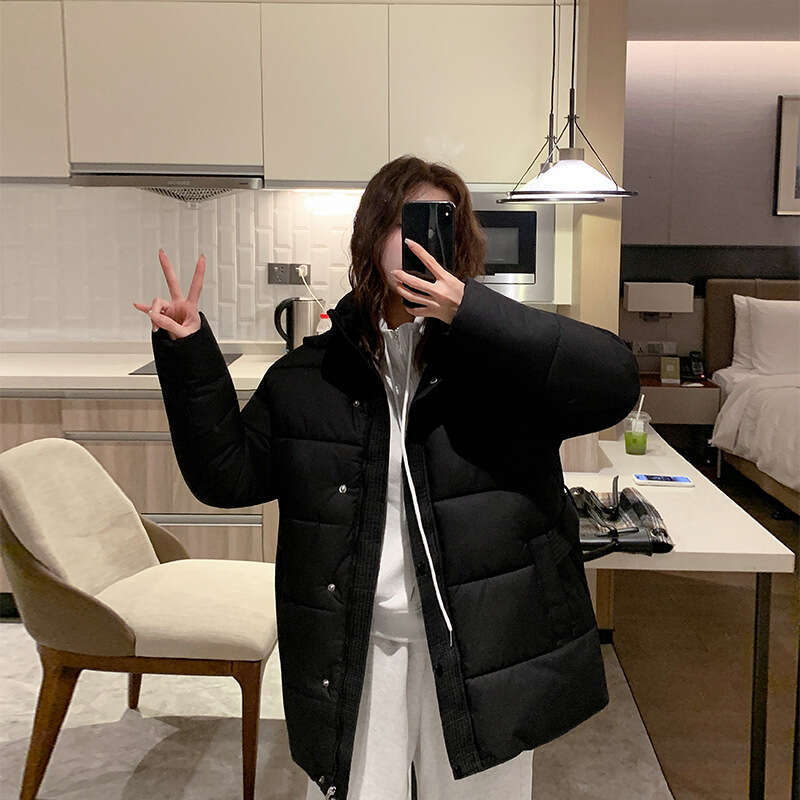 Winter New Solid Color Waist Cinched Hooded Fashion Versatile Trendy Korean Style Mid-Length Cotton Jacket for Women
